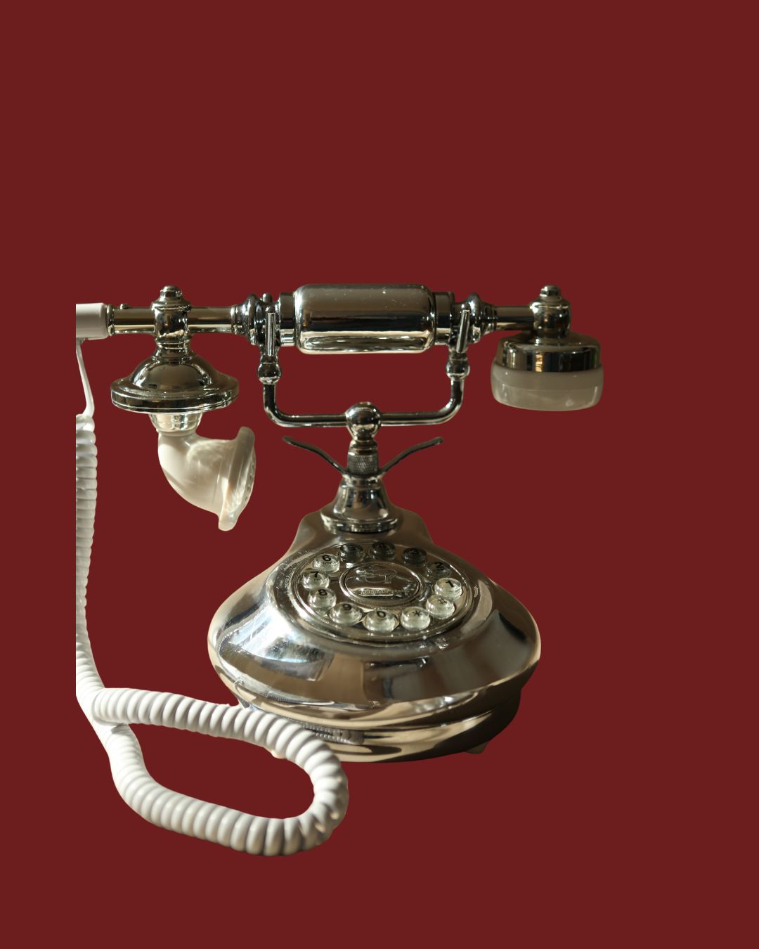 Chrome and white Audio Guestbook phone rental from The Other Line