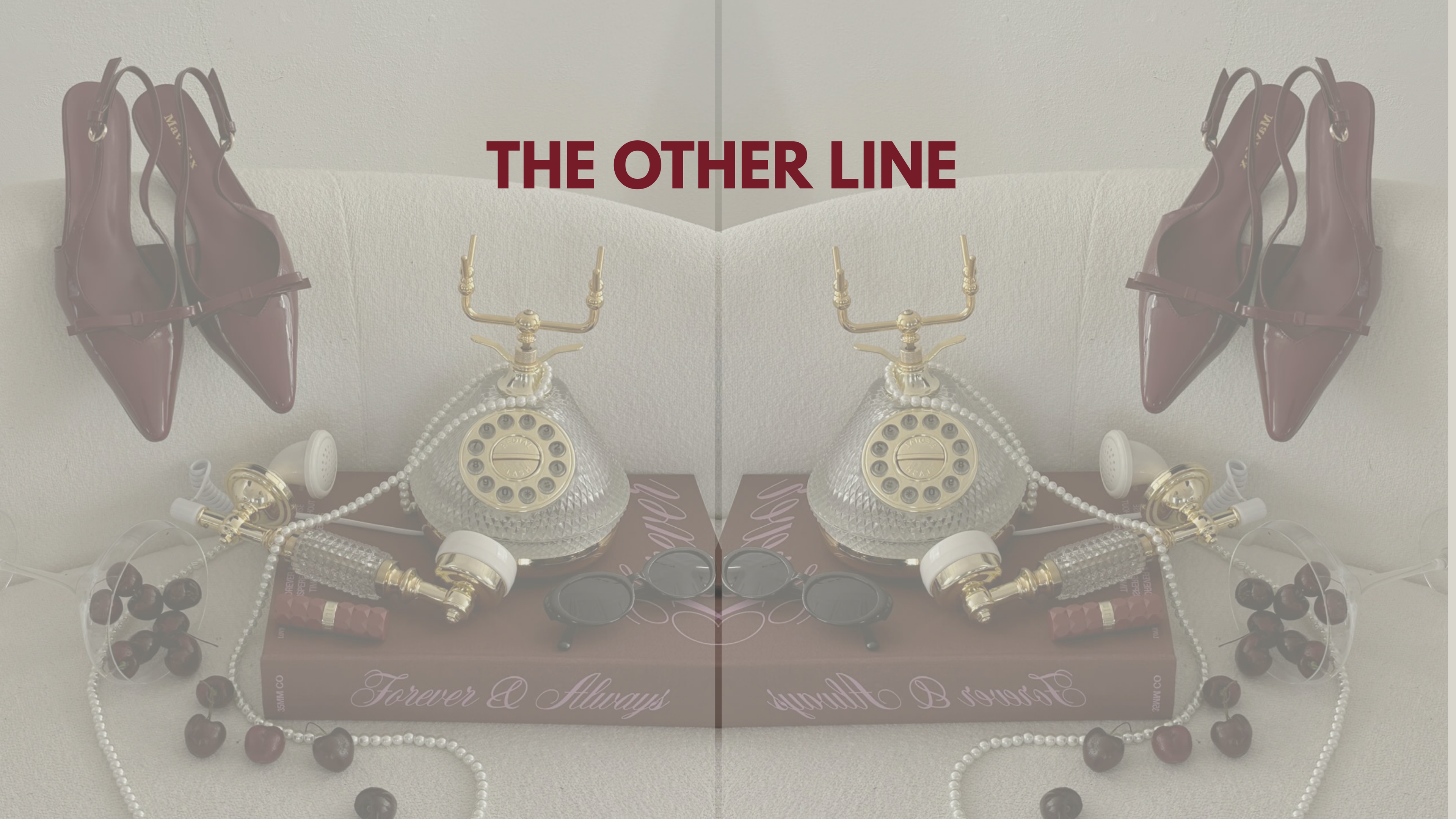 Product packaging with shoes, jewelry, and a phone, featuring 'The Other Line' branding.